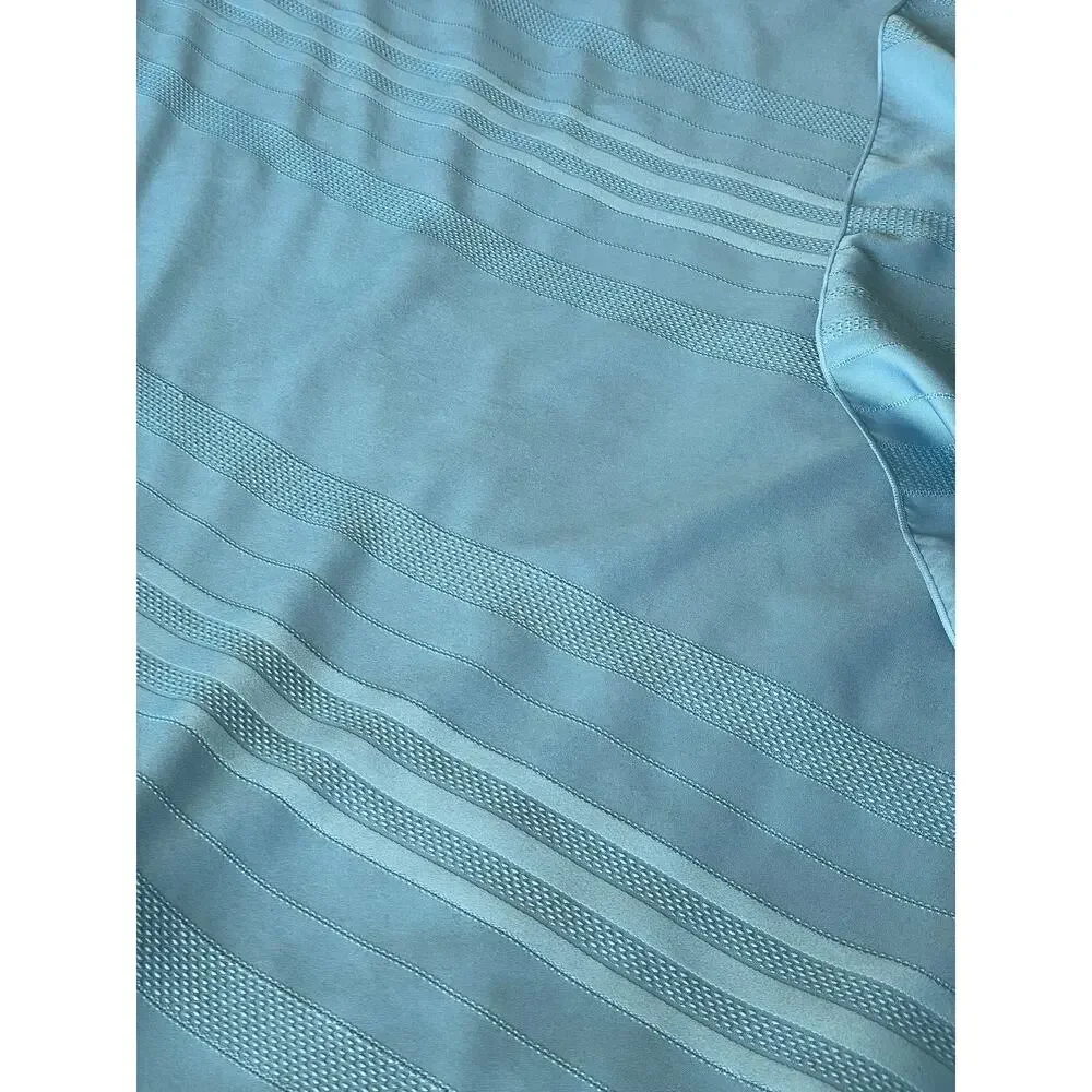 Vintage Blue Woven Damask Tablecloth Rectangular Striped 1980s Fabric Craft